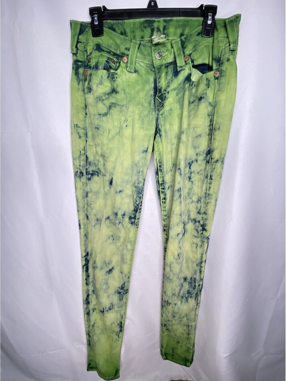 True Religion Stella Denim Green Tie Dye Acid Washed Jeans USA Women’s 30x34